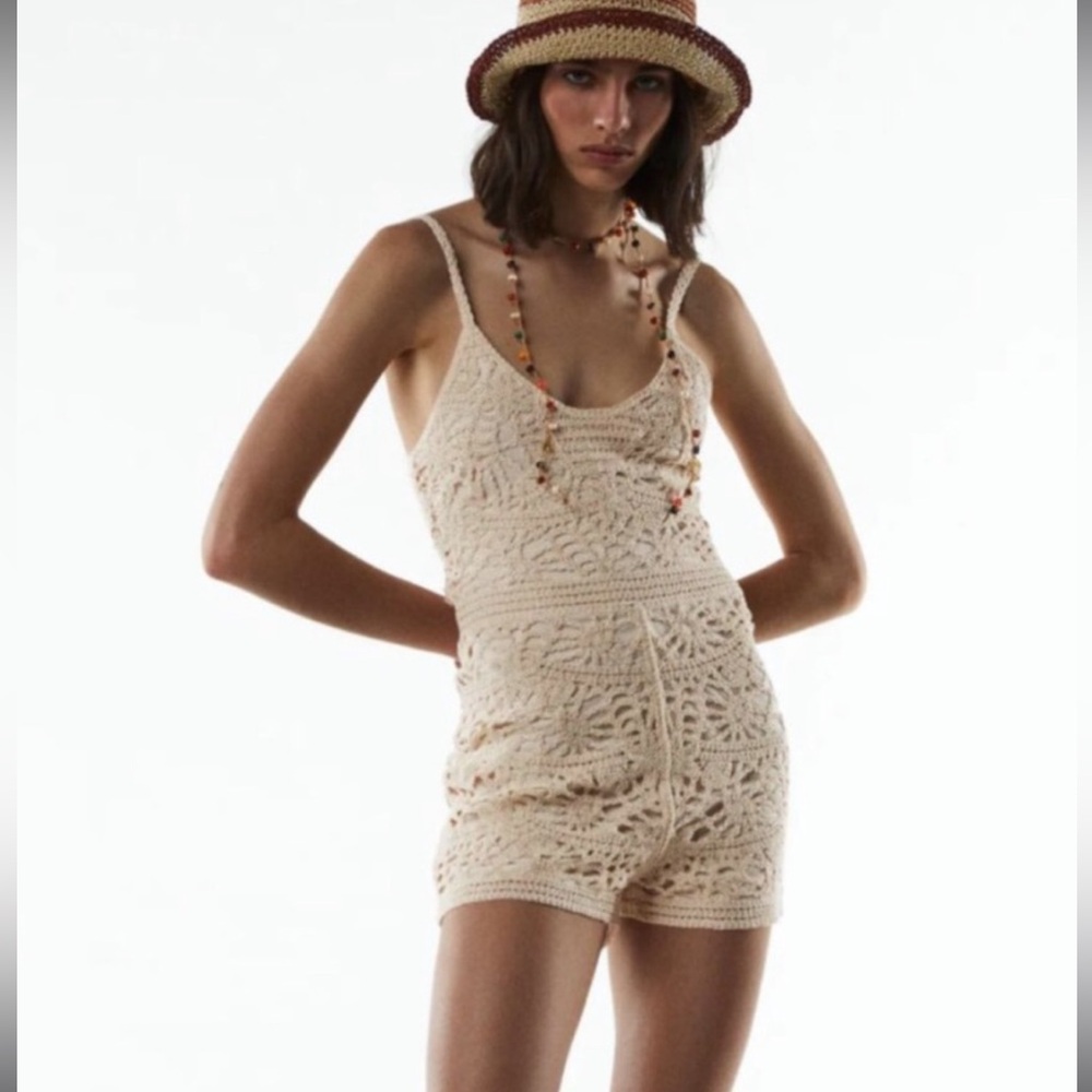 Zara Cream Crochet Romper
